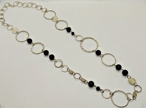 Silver Tone - Black Beaded Long Necklace